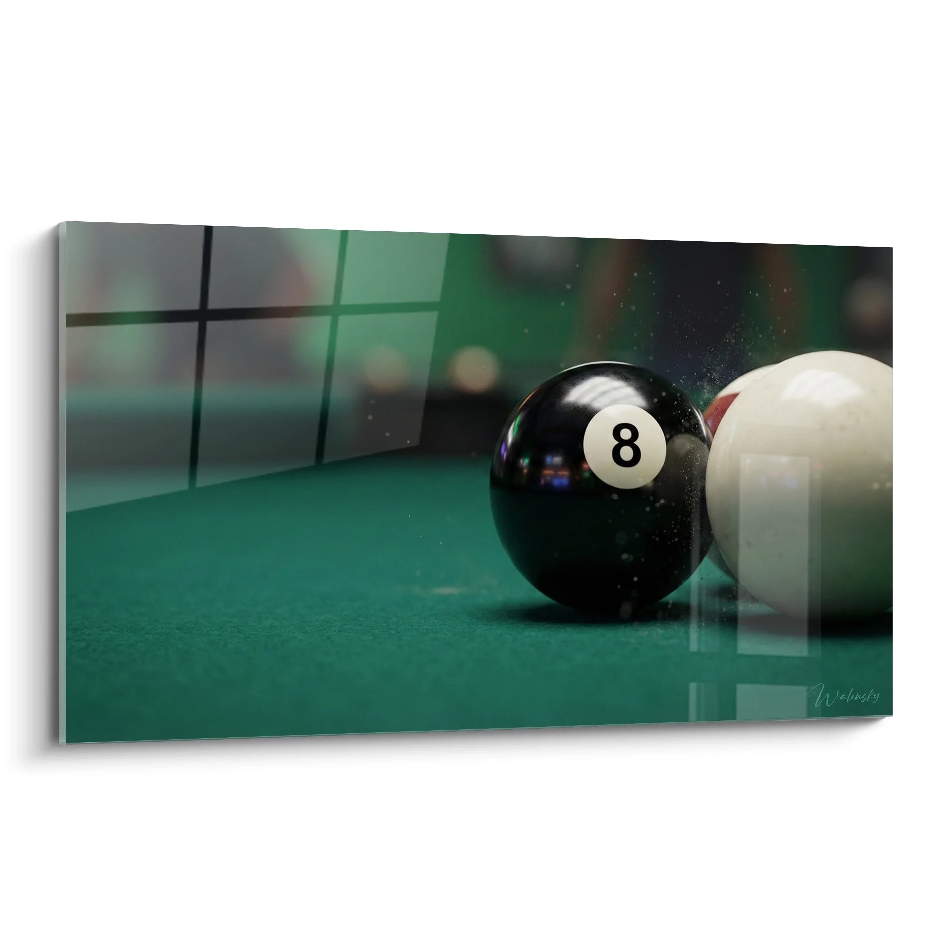 Tableau billard avec boule 8 noire sur tapis vert, art mural moderne pour décoration intérieure