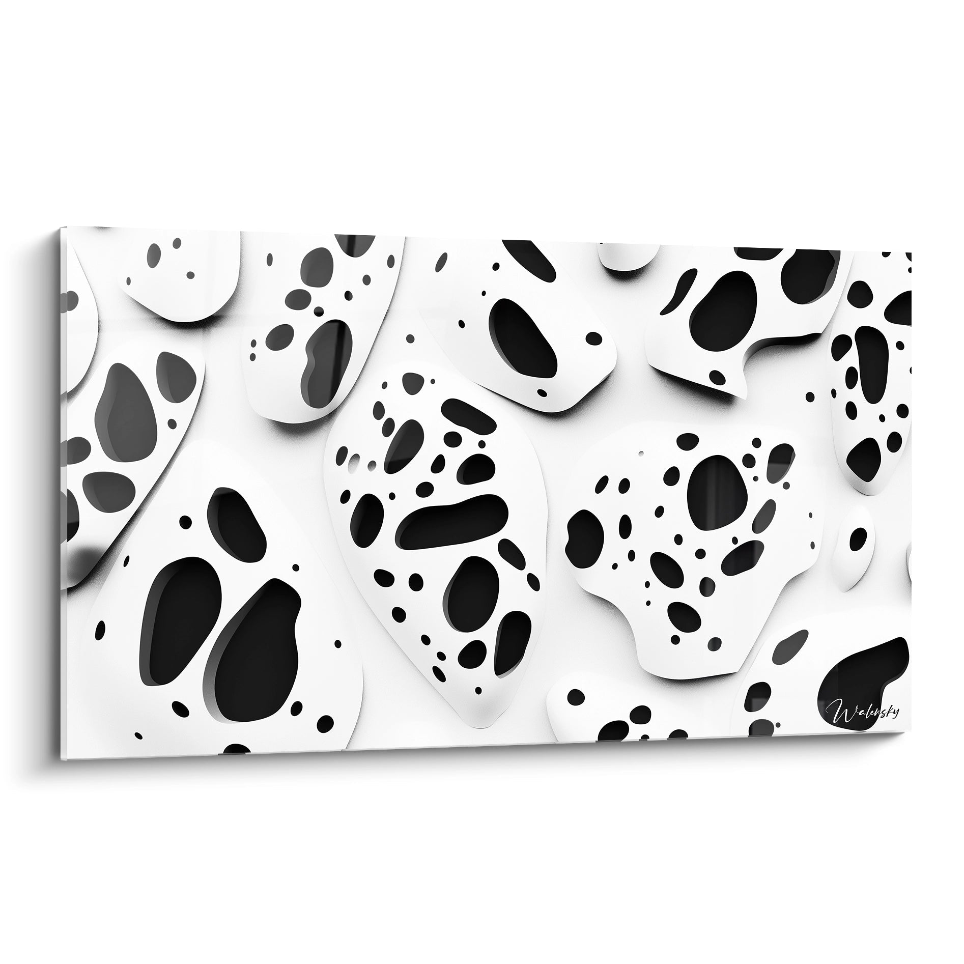 Tableau tacheté noir et blanc de Walensky avec des motifs abstraits modernes
