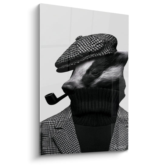 Tableau Blaireau casquette pied-de-poule et pipe noire - Gentleman campagnard - Edition Blaireau