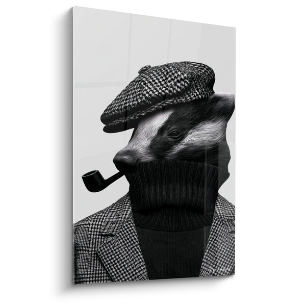 Tableau Blaireau casquette pied-de-poule et pipe noire - Gentleman campagnard - Edition Blaireau