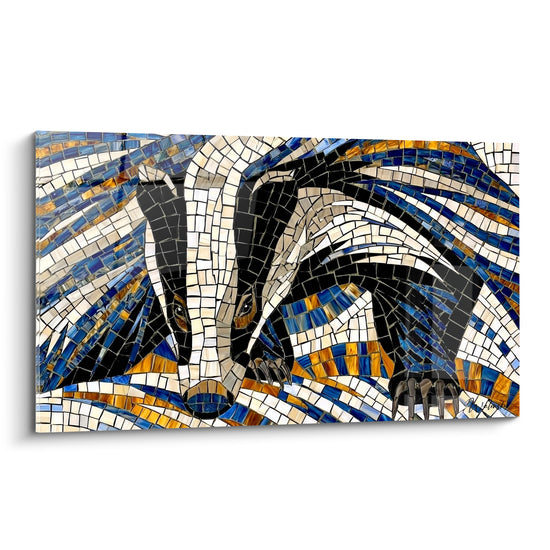 Tableau Blaireau en mosaïque bleue et dorée - Éclat de mosaïque - Edition Blaireau