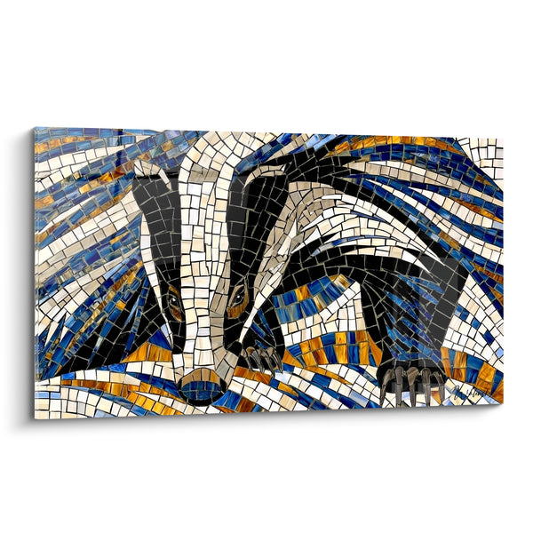 Tableau Blaireau en mosaïque bleue et dorée - Éclat de mosaïque - Edition Blaireau