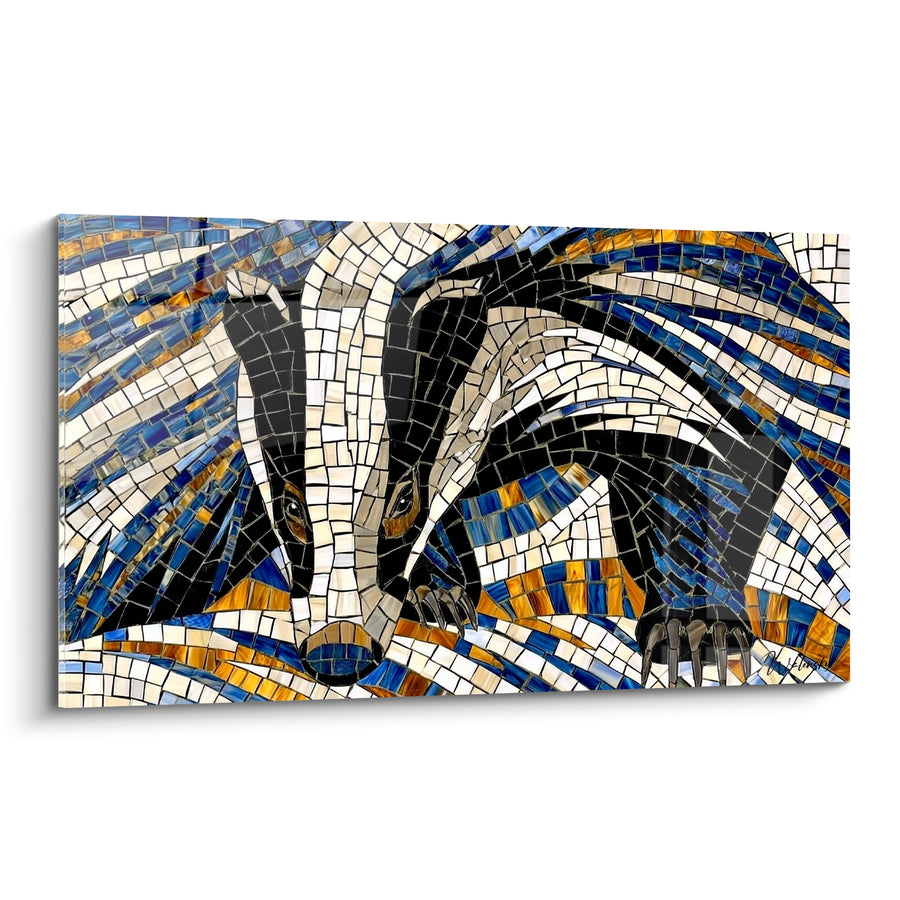 Tableau Blaireau en mosaïque bleue et dorée - Éclat de mosaïque - Edition Blaireau