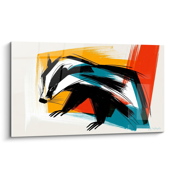 Tableau Blaireau noir aux touches ocre et bleu canard - Instinct sauvage - Edition Blaireau