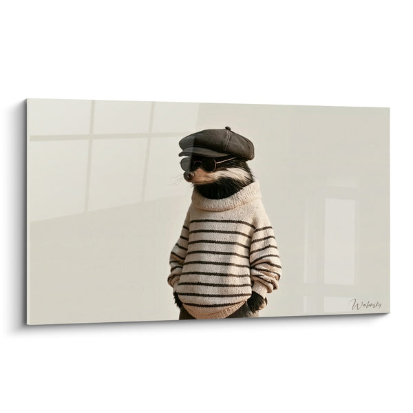 Tableau Blaireau casquette pull rayé beige - Allure parisienne - Edition Blaireau