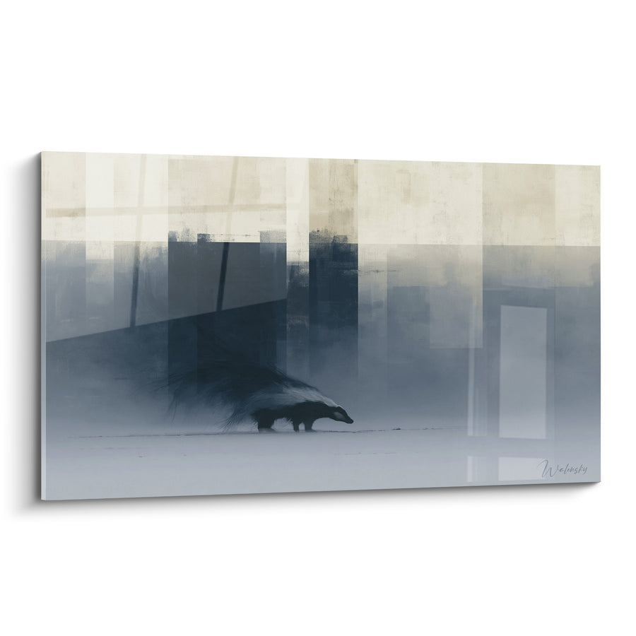 Tableau Blaireau silhouette bleu marine et ivoire - Traversée silencieuse - Edition Blaireau