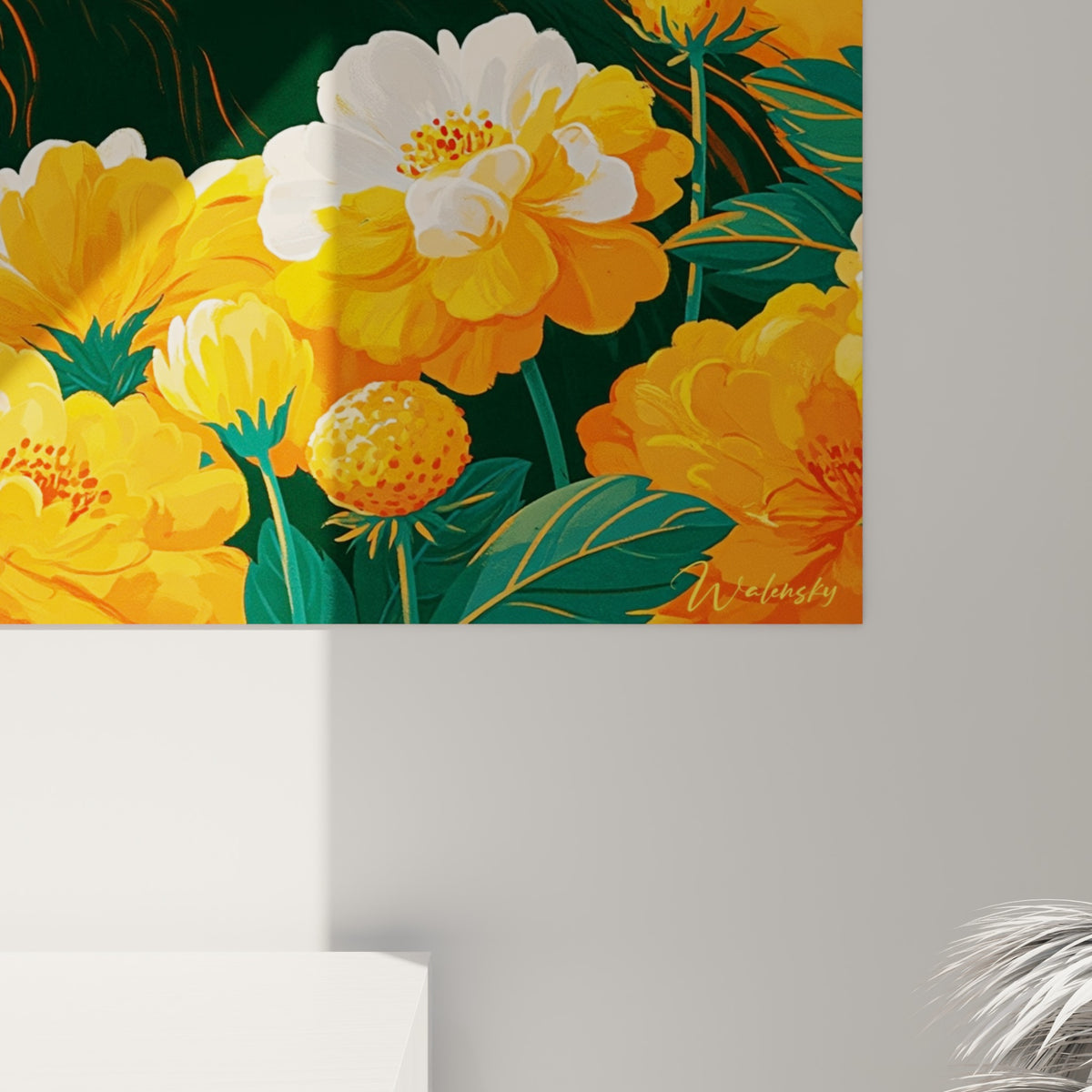 Détail des empâtements orangés et du grain turquoise sur cette œuvre représentant un blaireau fleuri