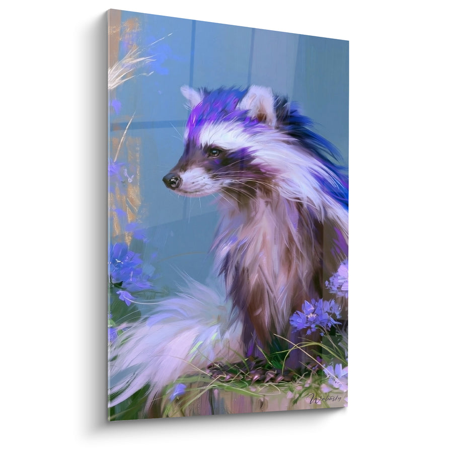 Tableau Blaireau bleu et violet parmi les fleurs - Curiosité fleurie - Edition Blaireau
