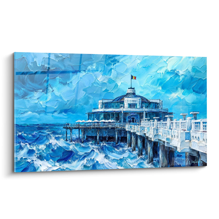 Painting Breakwater Pier with Turbulent Blue Waves - Coastal Storm - Blankenberge Edition, Flemish Region, Belgium