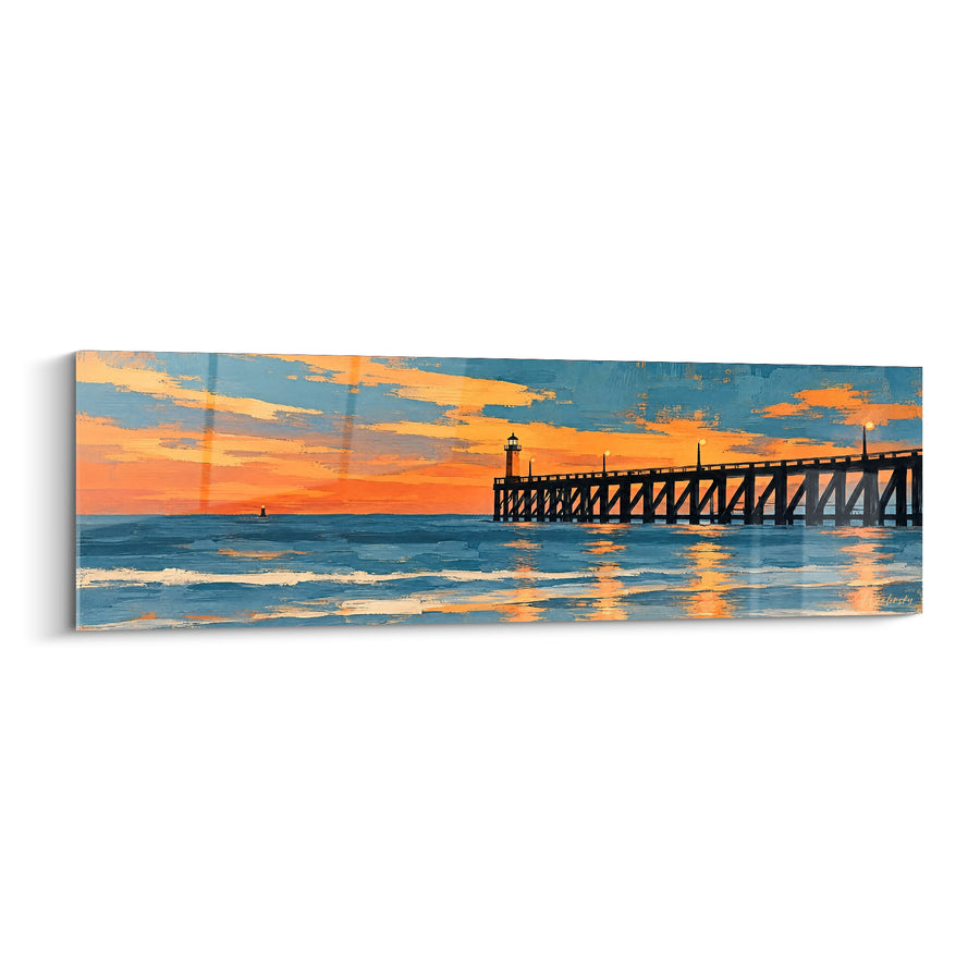 Painting Pier of Blankenberge at Sunset - Coastal Evening - Blanckenberghe Edition Flemish Region Belgium