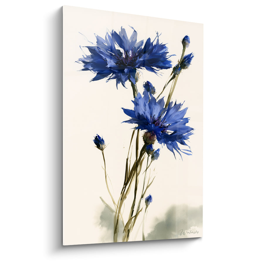 Blumenbild Kornblume mit Marineblau- und Elfenbeintönen - Frische der Felder - Edition Kornblume