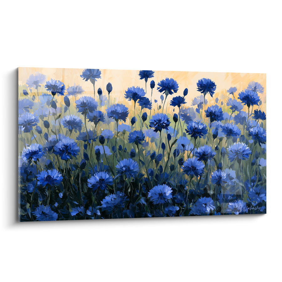 Gemälde Blaubeerfeld Marineblau und Ocker - Glanz der Felder - Edition Kornblume