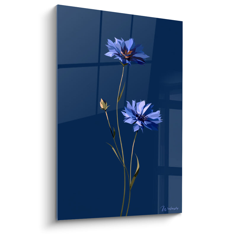 Tableau Bleuet marine et tiges dorées - Veillée nocturne - Edition Bleuet