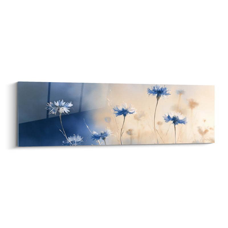 Tableau Bleuets bleu marine et beige à contrejour partagé - Diagonale d'ombre nette - Edition Bleuet