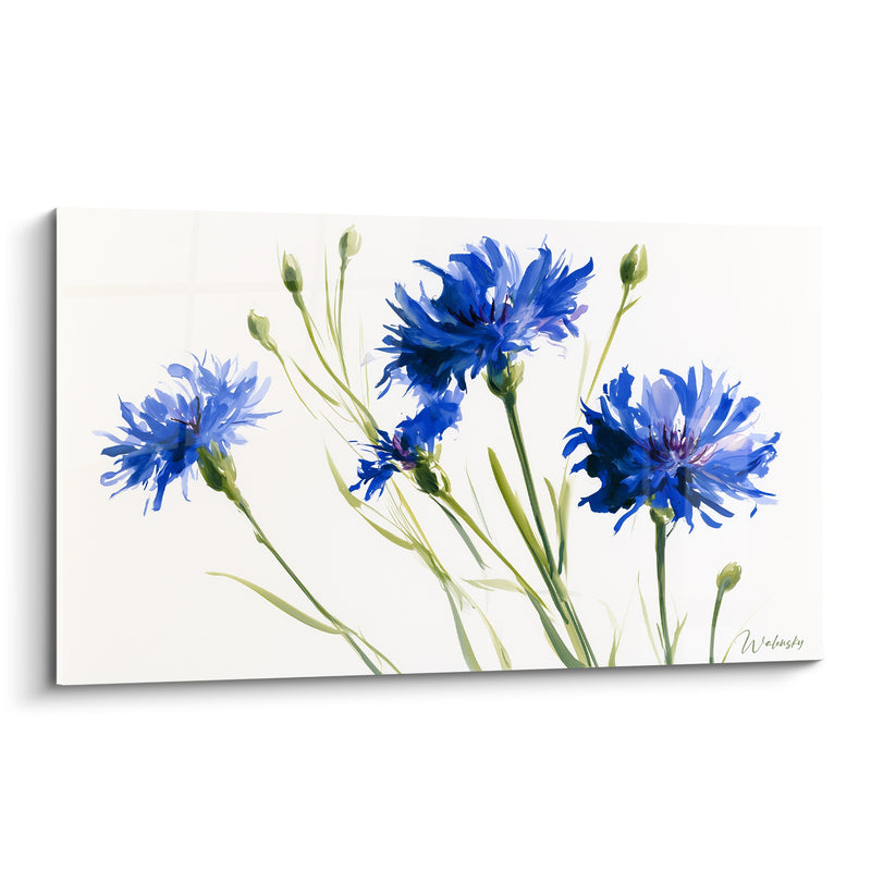 Tableau Bleuets bleu roi et vert olive - Cueillette printanière - Edition Bleuet