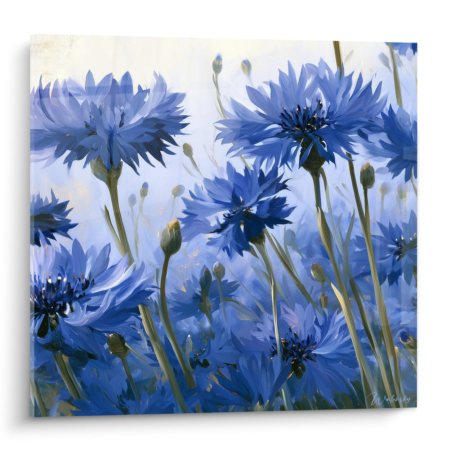 Tableau Bleuets bleu roi et tiges vertes - Envolée champêtre - Edition Bleuet