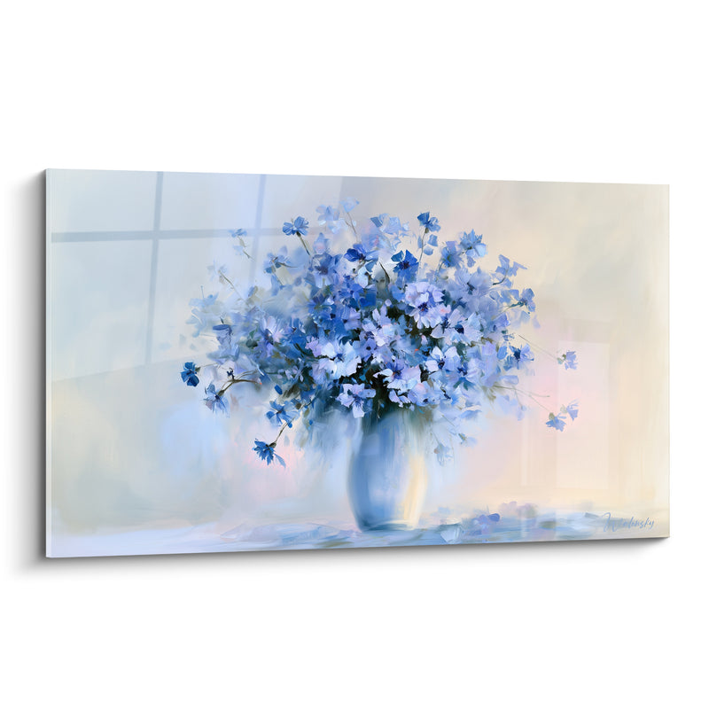 Tableau Bouquet de bleuets vase bleu et blanc - Douceur matinale - Edition Bleuet