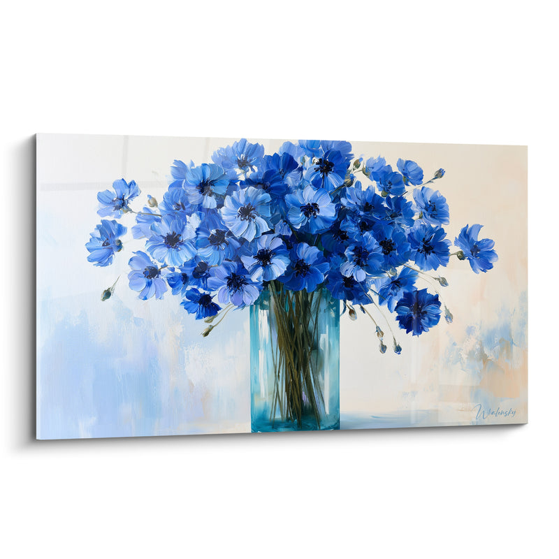 Tableau Bouquet de bleuets vase turquoise - Éclosion printanière - Edition Bleuet