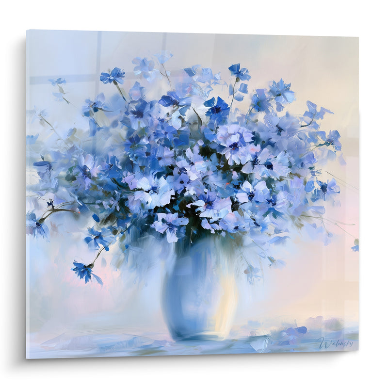 Tableau Bouquet de bleuets en vase bleu - Douceur printanière - Edition Bleuet