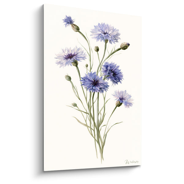 Cuadro de Amezuelas azul-malva, tallos verde oliva - Ramillete de campo - Edición Amezuela