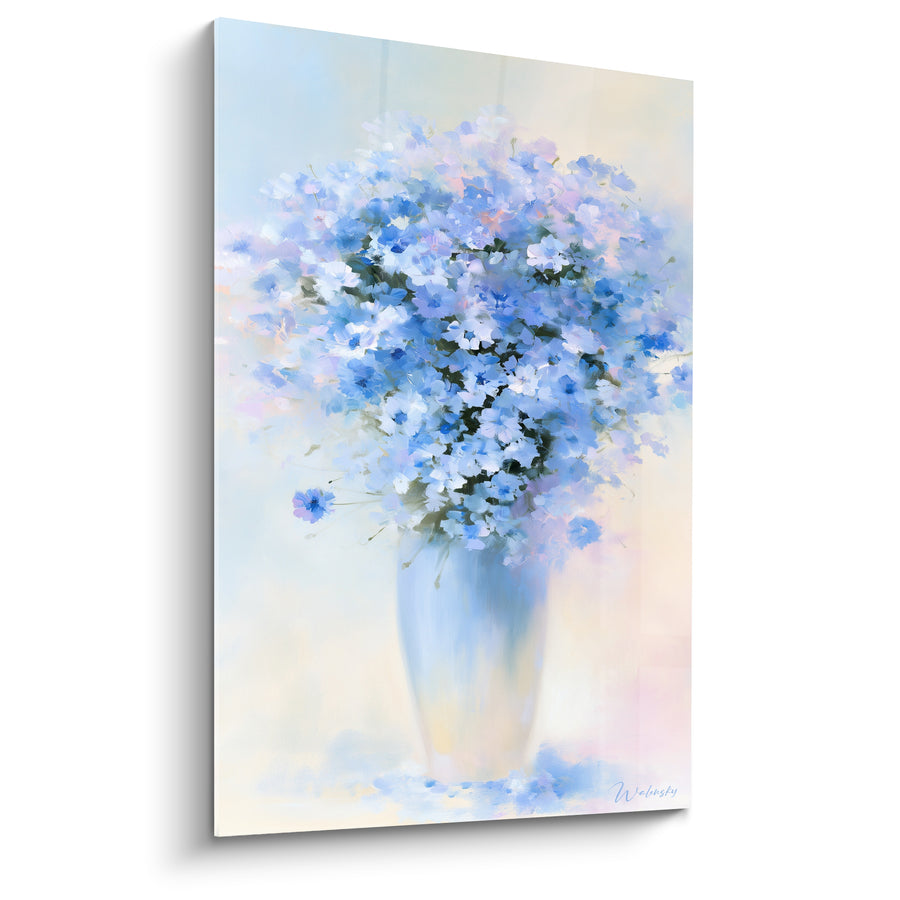 Gemälde Schlanker Vase blau und weiß mit üppigen Blumen - Übertöpfliches, voluminöses Bouquet - Edition Kornblume