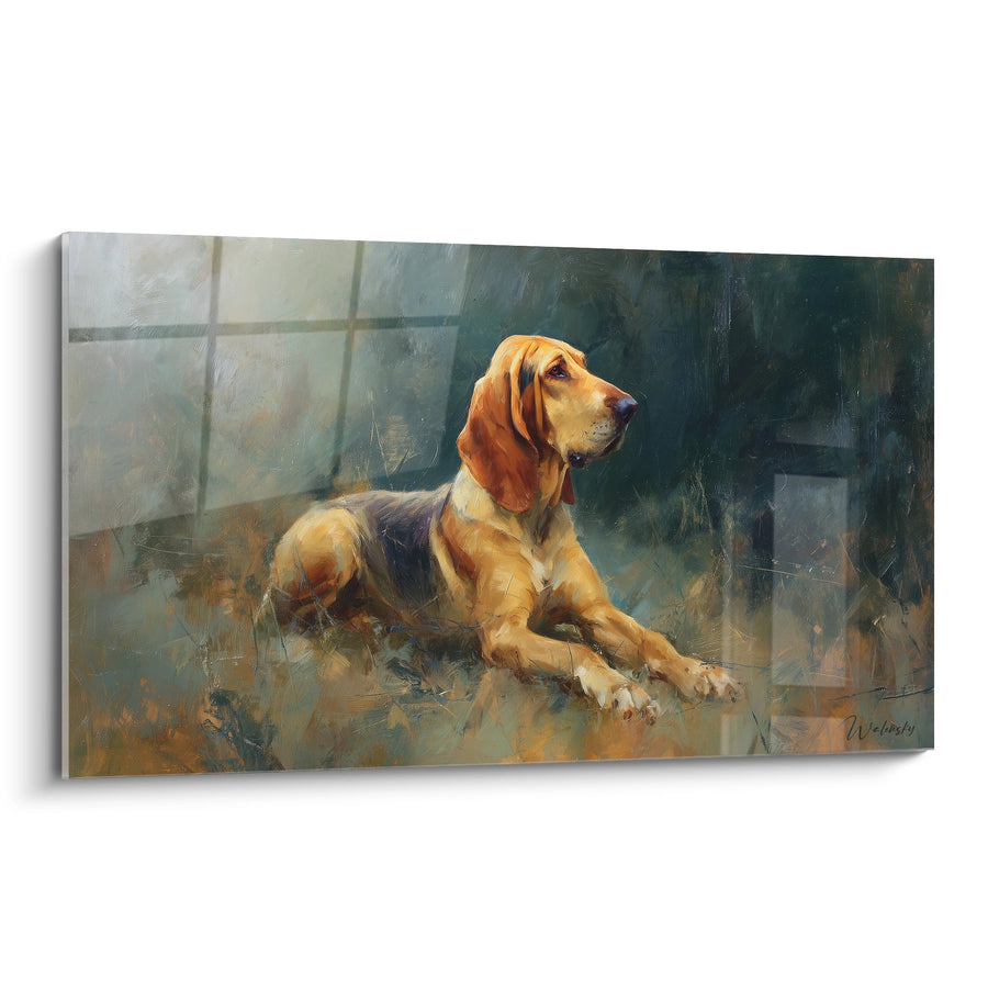 Tableau Chien Bloodhound aux Tons Ocre dans un Intérieur - Contemplation Paisible - Edition Bloodhound