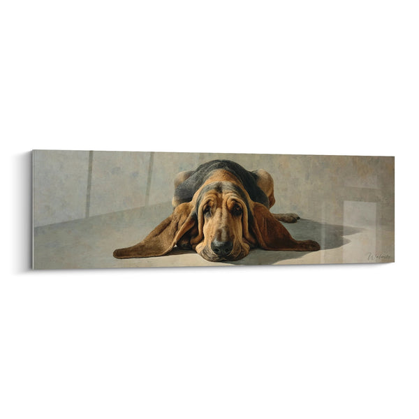 Cuadro de Perro Bloodhound Tumbado en Tonos Cálidos - Mirada Melancólica - Edición Bloodhound