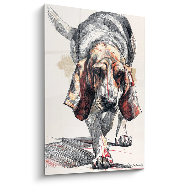 Cuadro de Sabueso de Orejas Largas Caídas - Retrato Artístico - Edición Bloodhound