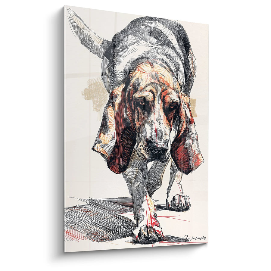 Tableau Chien de Chasse aux Longues Oreilles Pendantes - Portrait Artistique - Edition Bloodhound