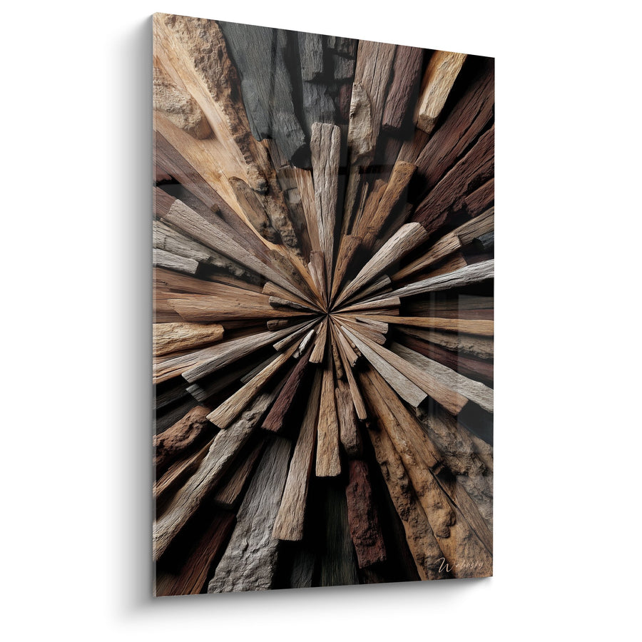 Obraz z Drewna Promiennego Centralne Promieniowanie Tonacja Naturalna - Zbieżność Naturalna - Edycja Feng Shui Wschód Drewno