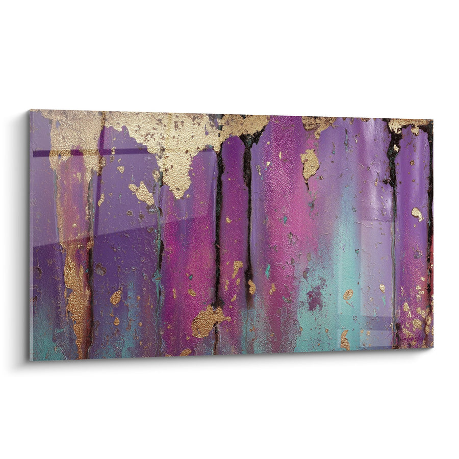 Tableau Bois Peint Violet Turquoise Textures Écaillées - Patine Artistique - Edition Feng shui Sud-Est Bois