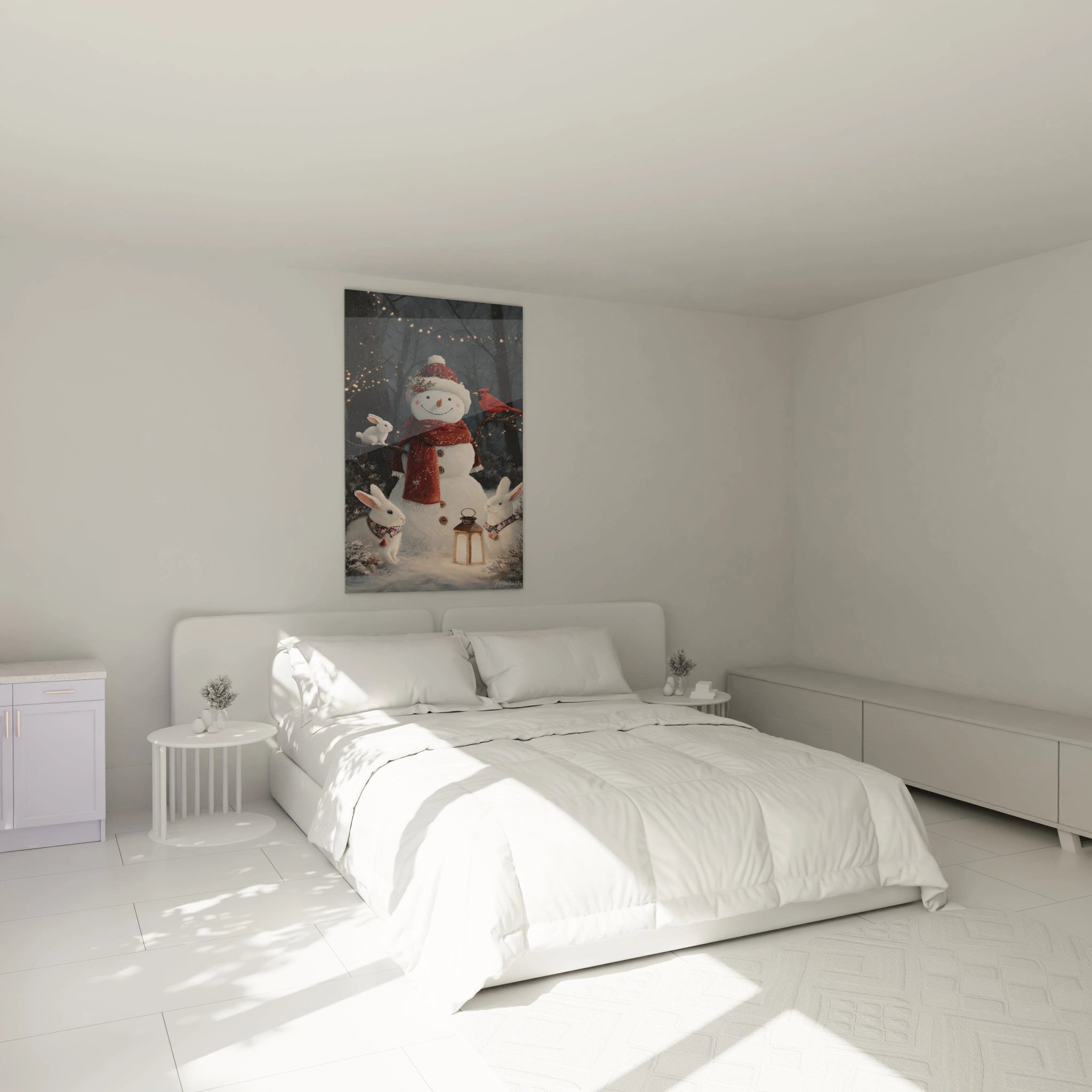 Tableau bonhomme de neige Noël décoratif pour un intérieur chaleureux avec une chambre lumineuse