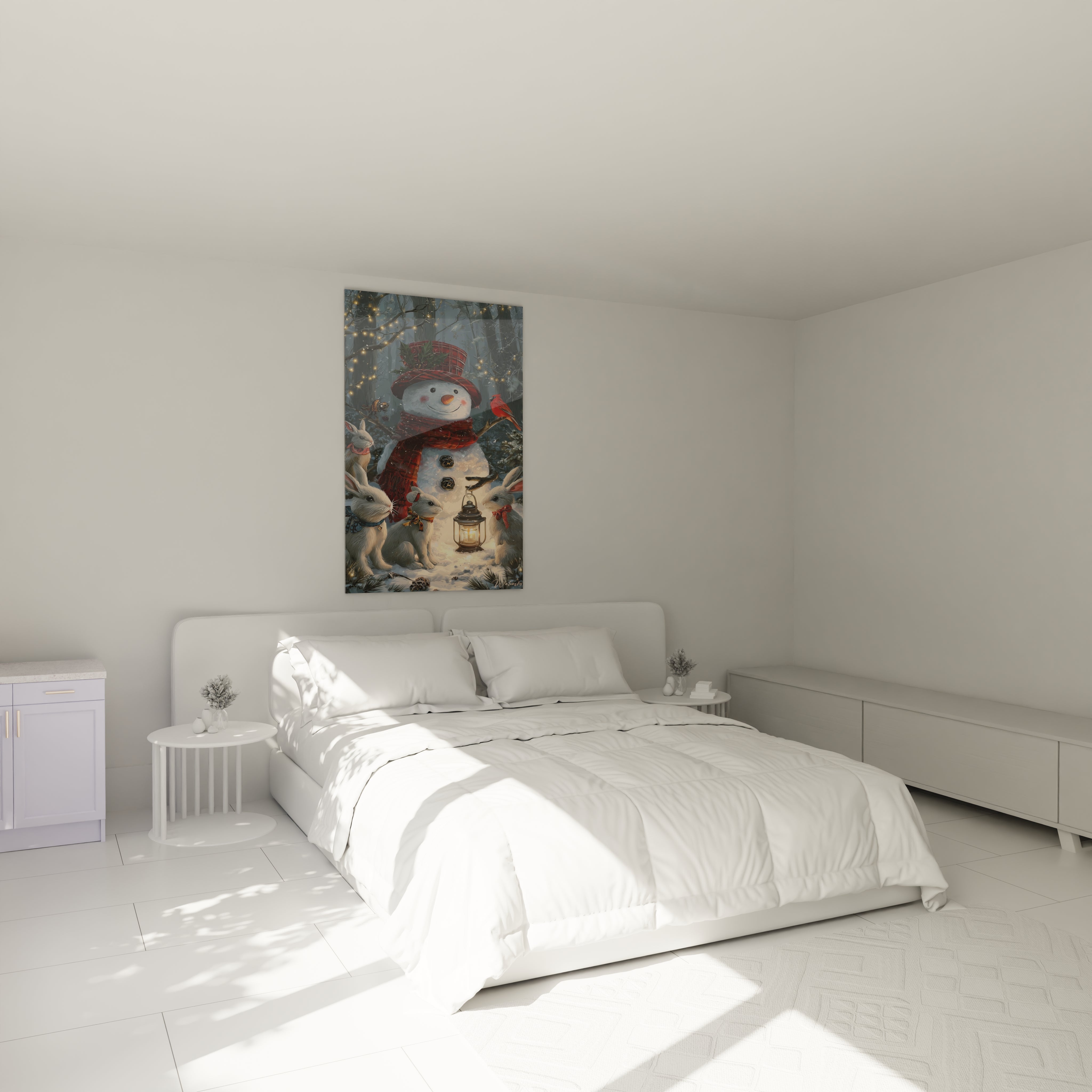 Tableau bonhomme de neige Noël décoratif pour une ambiance festive dans la chambre