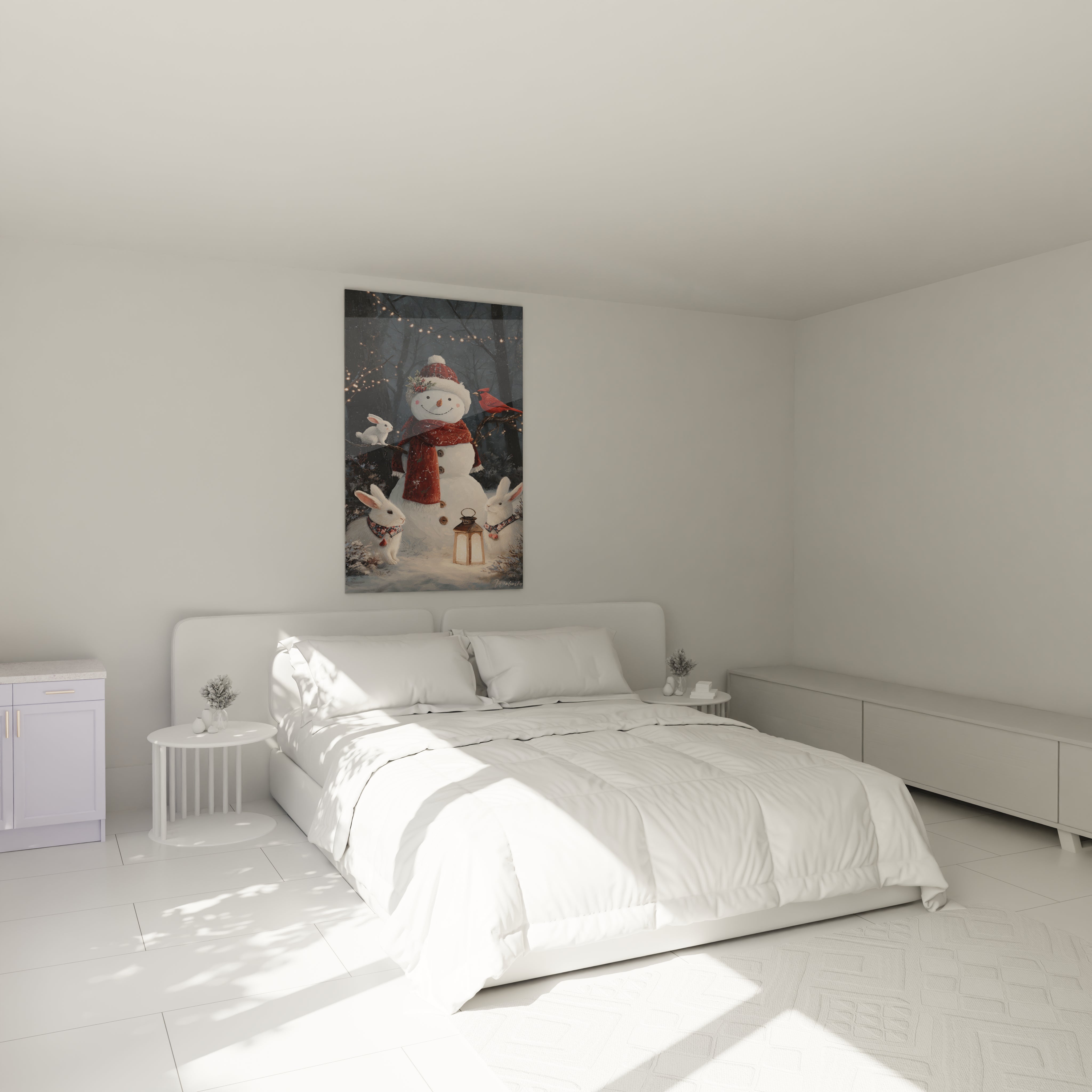 Tableau bonhomme de neige Noël décoratif pour un intérieur chaleureux avec une chambre lumineuse