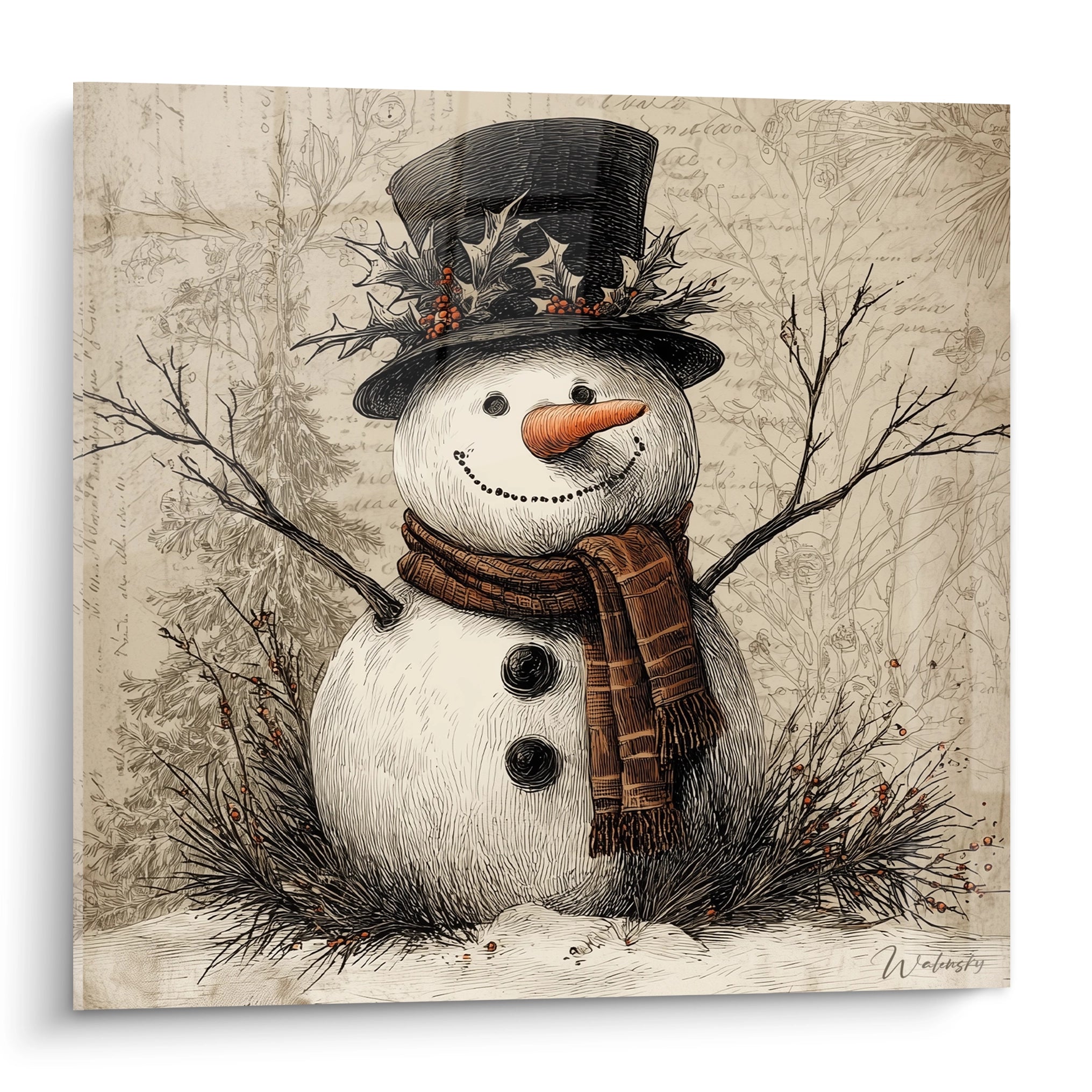 Tableau mural bonhomme de neige Noël avec chapeau et écharpe, décoratif pour les fêtes