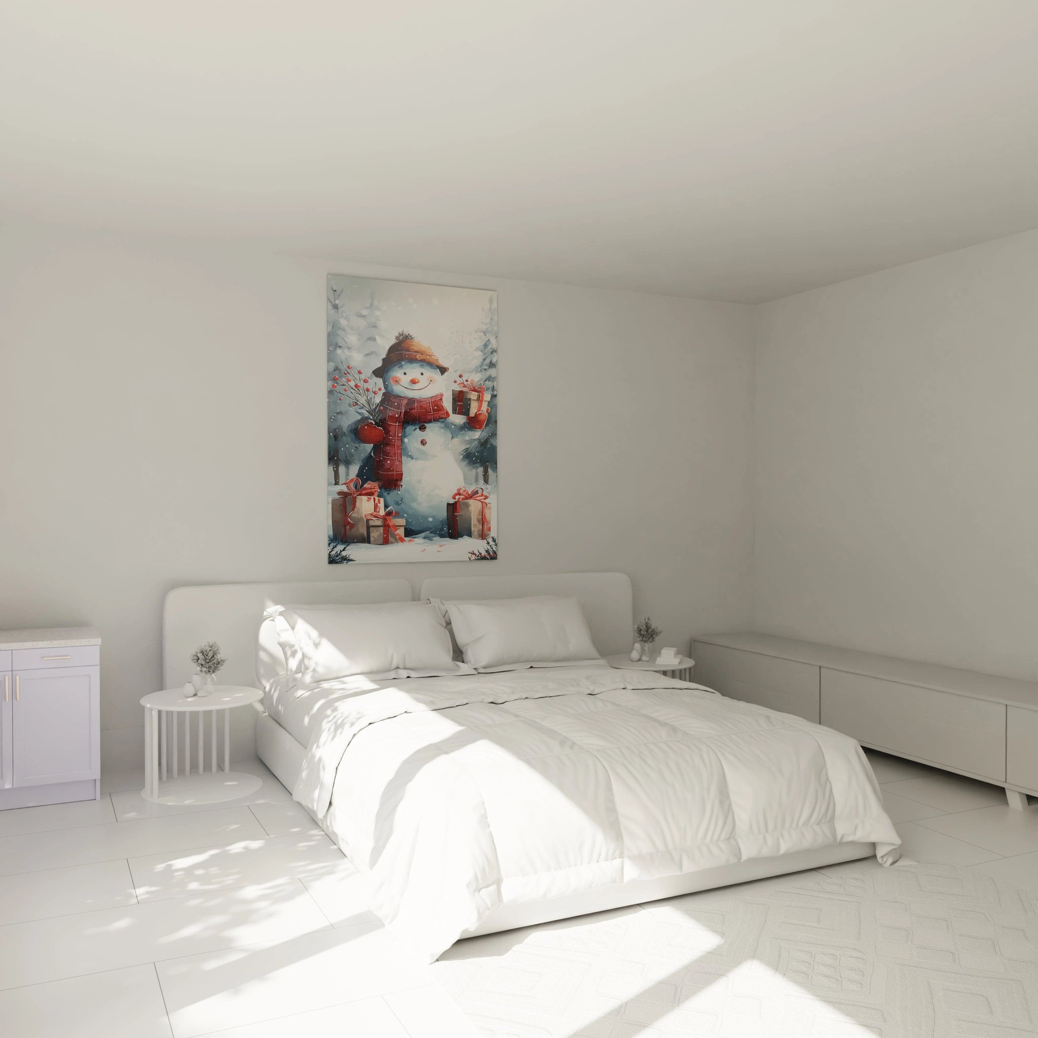 Tableau mural bonhomme de neige Noël décoratif pour une ambiance festive dans une chambre moderne