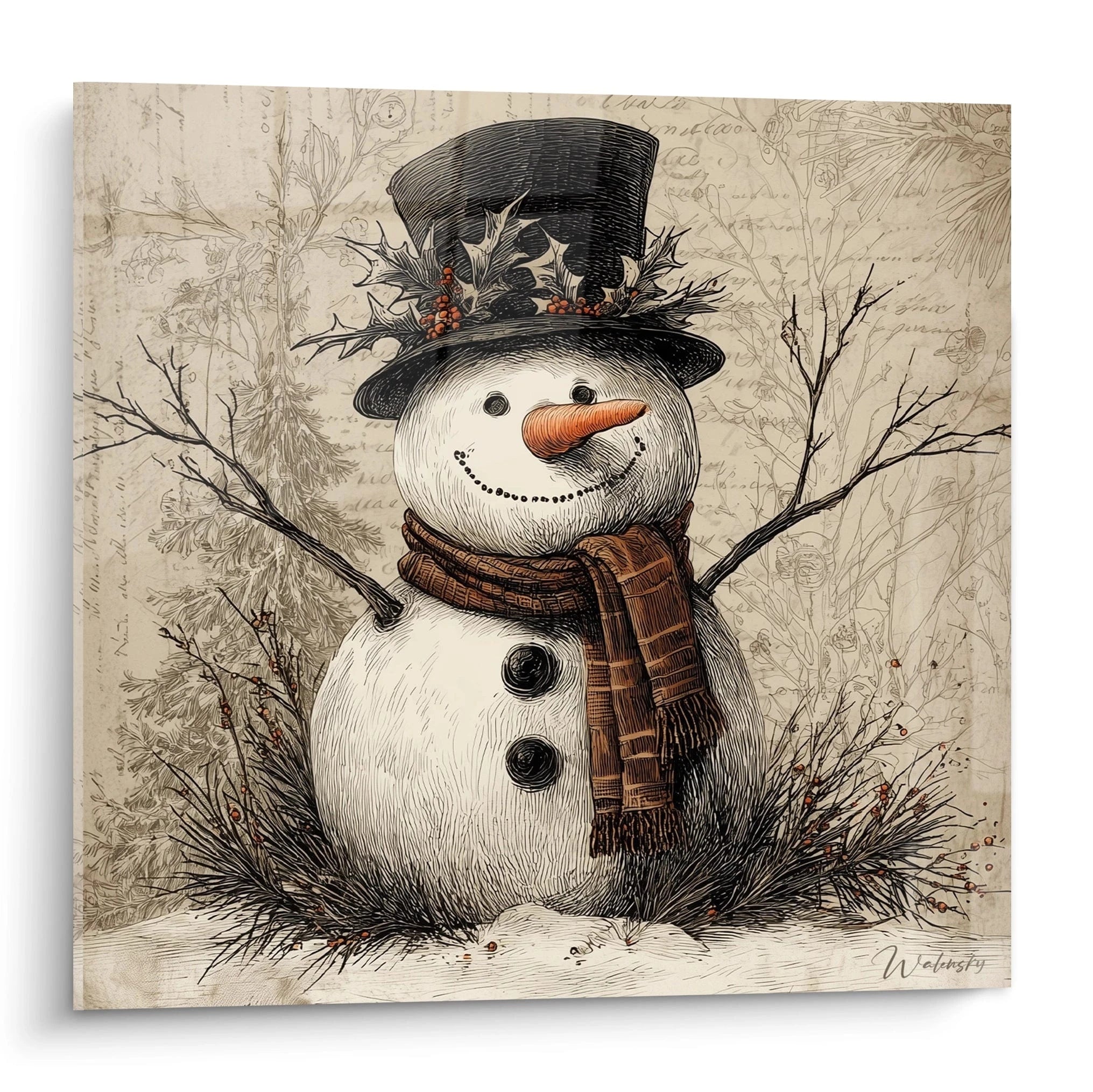 Tableau mural bonhomme de neige Noël avec chapeau et écharpe, décoratif pour les fêtes
