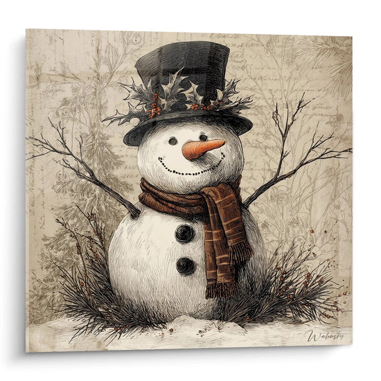 Wandbild Schneemann Weihnachten mit Hut und Schal, dekorativ für Festtage