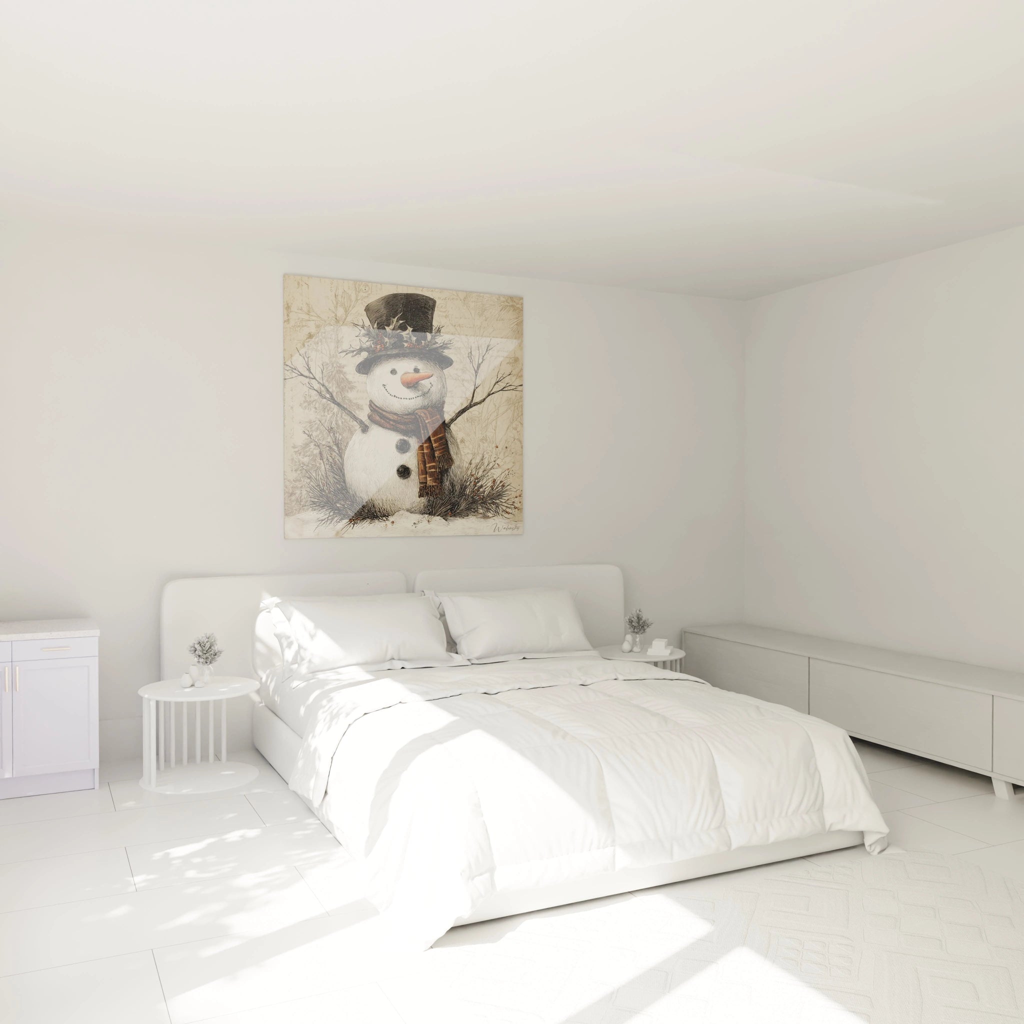 Tableau bonhomme de neige Noël de Walensky, décoratif pour une chambre avec une ambiance festive
