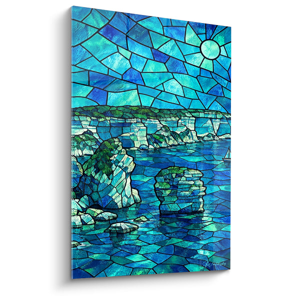 Tableau Falaises marines aux teintes bleu turquoise - Lagune de cristal - Edition Bonifacio Corse France