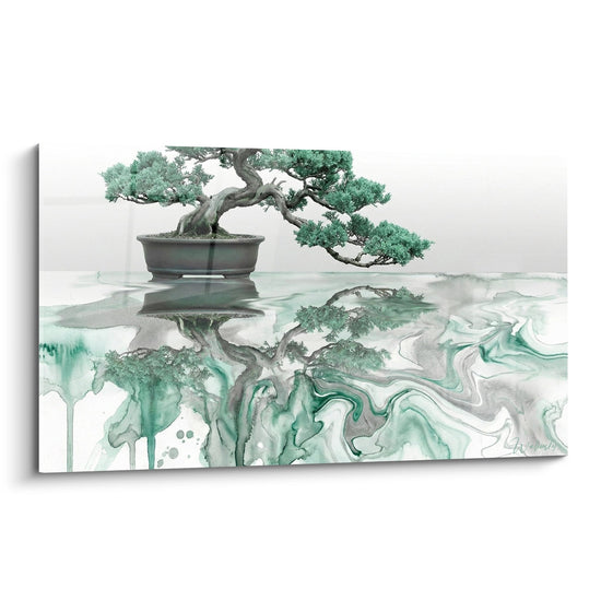 Bonsaiborduur en Waterverfspiegeling Groen - Zen Rustige Sfeer - Bonsai Editie
