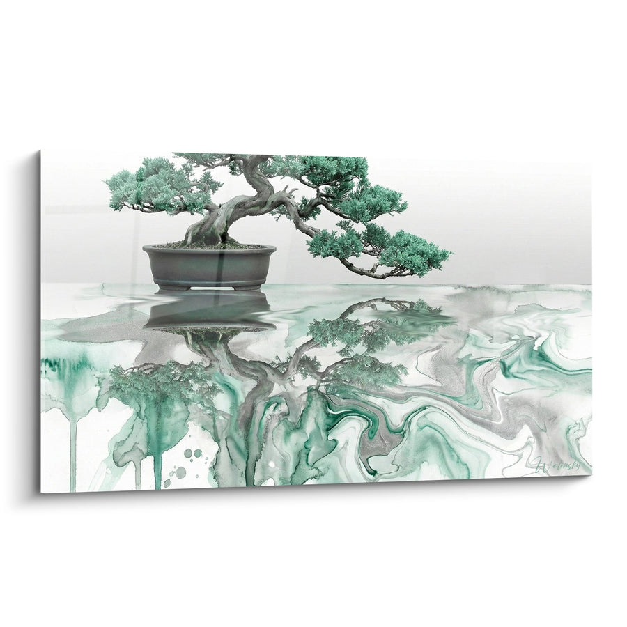 Tableau Bonsaï et Reflet Aquarelle Verte - Sérénité Zen - Edition Bonsaï