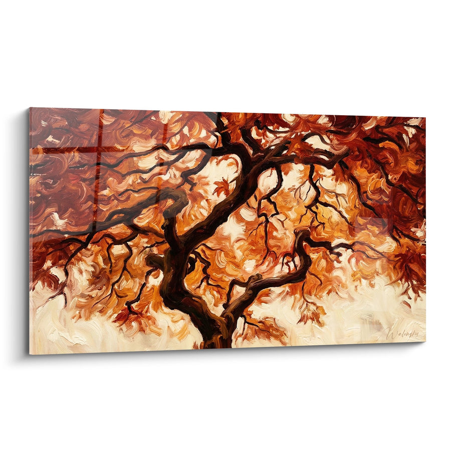 Tableau Branches Torturées aux Feuillages Flamboyants Oranges et Rouges - Flammes d'Automne - Edition Bonsaï