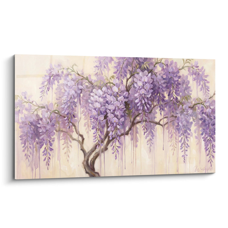 Tableau Arbre Miniature Branches Retombantes Violettes sur Fond Crème - Sérénité Zen - Edition Bonsaï