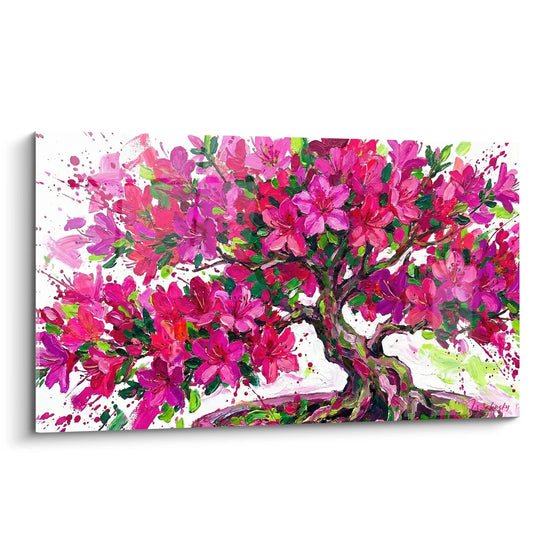 Schilderij Bloeiende Boom met Roze en Magenta Bloemen - Schitterende Bloesem - Bonsai Editie