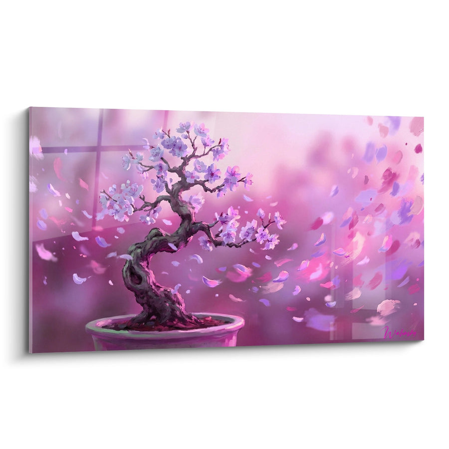 Tableau Bonsaï aux Fleurs Violettes dans Tourbillon de Pétales - Sérénité Fleurie - Edition Bonsaï