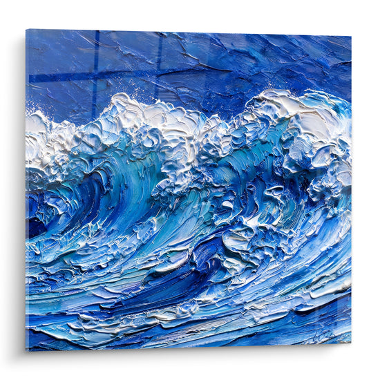 Tableau Vague bleu marine et blanc écumante - Souffle de l'océan - Edition Bord de mer abstrait