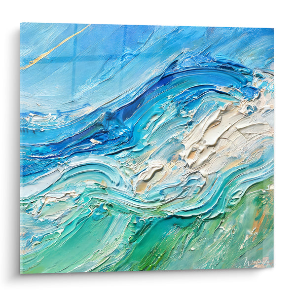 Tableau Vague bleue et turquoise en relief - Souffle marin - Edition Bord de mer abstrait