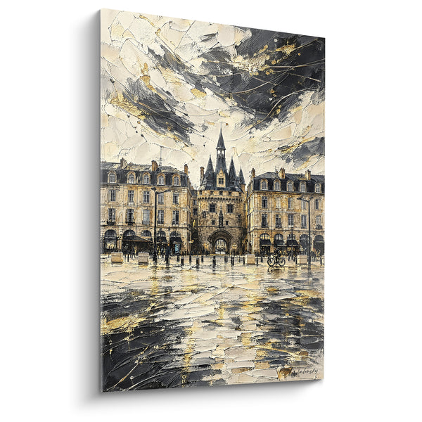 Tableau Porte Cailhau sous ciel doré et anthracite - Flânerie sous la pluie - Edition Bordeaux  Nouvelle-Aquitaine  France