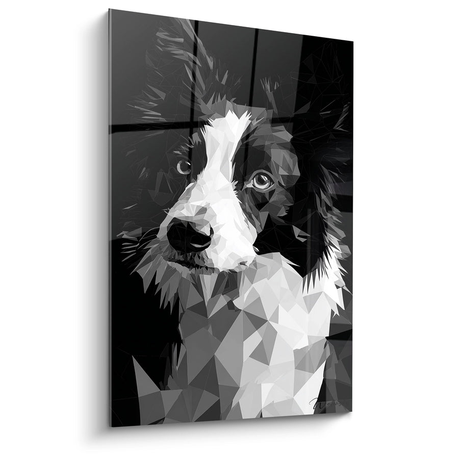 Tableau Border Collie Noir et Blanc Géométrique - Portrait Polygonal - Edition Tableau Border Collie